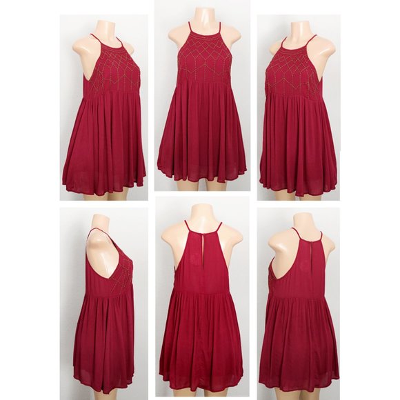 NEW Beaded Apron Neckline Trapeze Boho Mini Dress - Picture 7 of 8